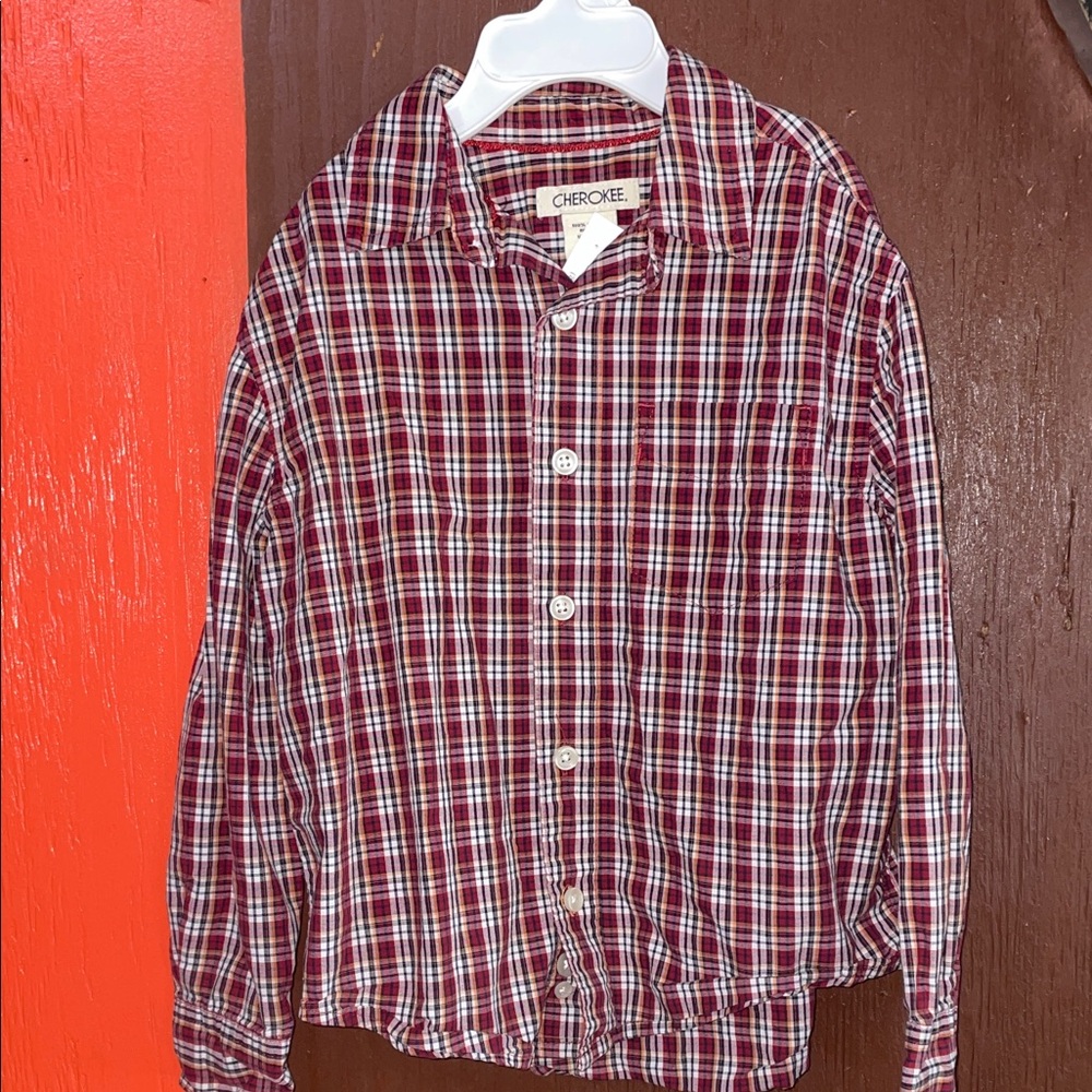 Cherokee Boys Burgundy Plaid Button Down Shirt